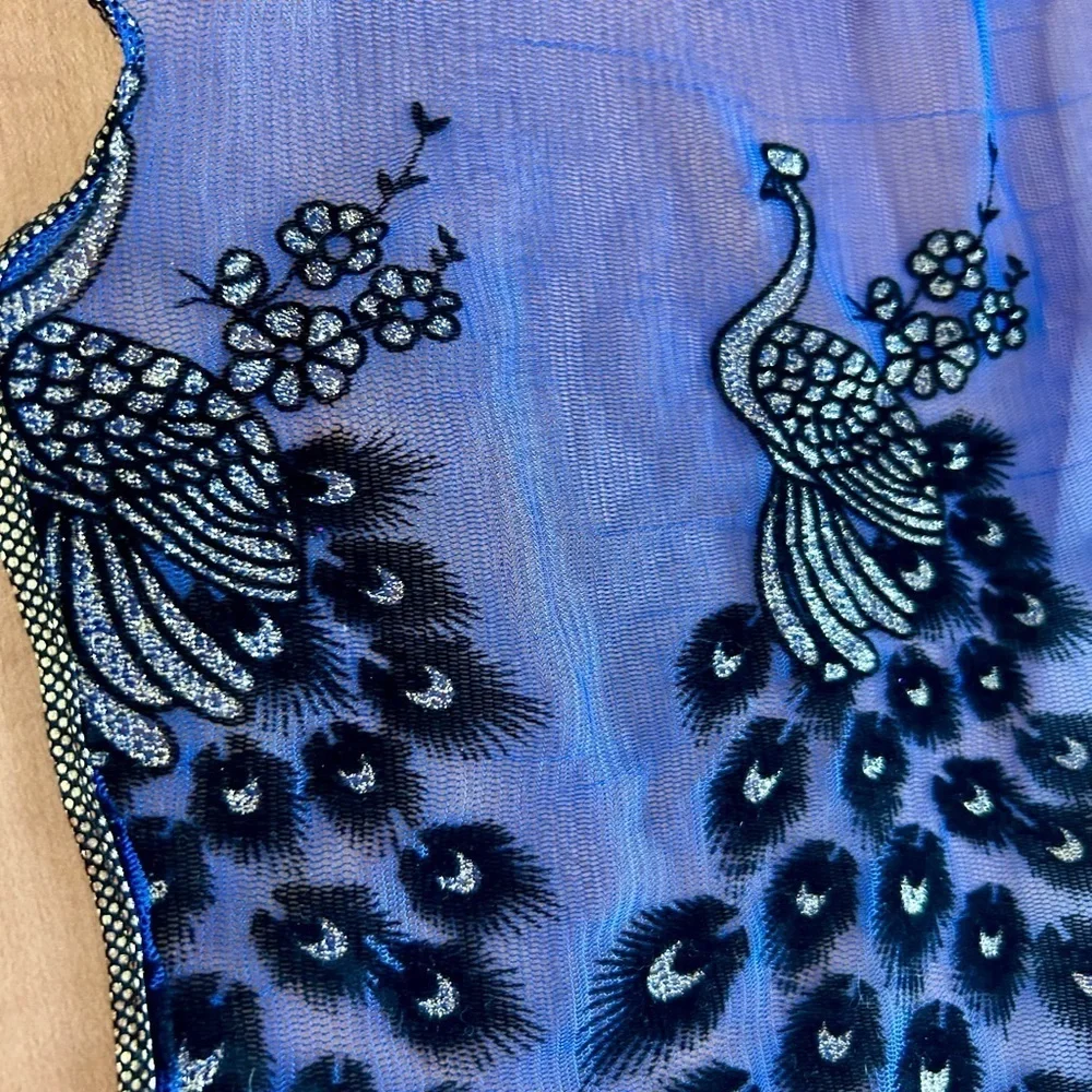 Peacock Scarf xlong blue/purple gold/silver beautiful 75 x 15